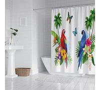 Shower Curtain Animal Parrot Butterfly Shower Curtains Mould Proof Resistant Washable Polyester 3D Bathroom Curtains Quick Dry Water Proof Durable Wet Room Shower Curtain with 12 Hooks 180x180cm