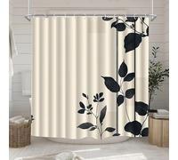 Shower Curtain Beige Black Leaves Bathroom Curtains Polyster Fabric Wet Room Mould Proof Resistant Waterproof Garden with 12 Hooks for Bath Tub Shower Stall (180x180cm)
