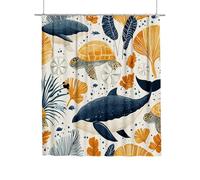Shower Curtain Beige, Extra Long Shower Curtain for Bathroom 200x180 cm, Bathroom Curtains Whale with 12 Metal Hooks, Waterproof Polyester Fabric Bathtub Curtains Quick Dry for Wet Room, Garden E-70