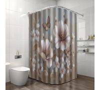 Shower Curtain Beige Mould Proof Resistant,Watercolor Floral Butterflies Country Wildflowers Bathroom Curtains with 14 hooks,Quick-Drying Weighted Polyester 240×200cm/94×79 In Shower Curtains for Tub