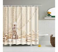 Shower Curtain Beige Starfish Shower Curtains Mould Proof Resistant Waterproof Wet Room Shower Curtain Washable Weighted Shower Curtains Includes 12 Hooks Bathroom Curtains(180x200cm)