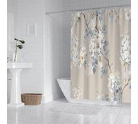 Shower Curtain Beige White Flowers Shower Curtain Hooks Shower Curtains Mould Proof Resistant Shower Curtains Quick Dry Bathroom Curtains Bathroom Decor Washable Wet Room Shower Curtain 180x220cm