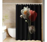 Shower Curtain Black Red Print Mould Resistant Shower Curtains for Bathroom Washable Polyester Bath Curtain Quick Dry Anti Mould Wet Room Bathroom Decor with 12 Hooks 180x200cm