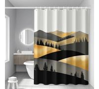 Shower Curtain Black Tree Grey Mould Resistant Shower Curtains for Bathroom Polyester Washable Bathroom Curtains Anti Mould Durable Wet Room Bath Curtain Decor with 12 Hooks 200x240cm