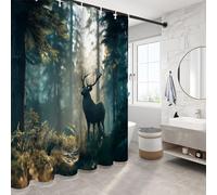 Shower Curtain Blue Green Mould Proof Resistant Waterproof Majestic Deer Ancient Forest Bathroom Curtains with 12 hooks 180 x 180 cm(71x71 Inch) Polyester Shower Curtains for Bathroom Wet Room Tub