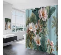 Shower Curtain Blue Mould Proof Resistant, Watercolor Banana Leaves Tropical Flowers Bathroom Curtains with 10 hooks, Quick-Drying Weighted Polyester 150×180cm/59×71 In Shower Curtains for Tub