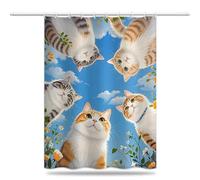 Shower Curtain Blue Sky Mould & Mildew Resistant Cat Shower Curtains for Bathroom 100cm x 200cm Drop, Washable Waterproof Polyester Bath Curtain with Hooks and Weighted Hem 39 x 79 Inch (LB1673)
