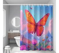 Shower Curtain Butterfly Blue Green Mould Resistant Shower Curtains for Bathroom Polyester Washable Bathroom Curtains Anti Mould Durable Wet Room Bath Curtain Decor with 12 Hooks 120x180cm