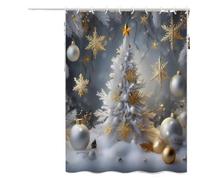 Shower Curtain Christmas Tree Mould & Mildew Resistant Golden Snowflake Shower Curtains for Bathroom 240cm x 200cm Drop, Washable Waterproof Polyester Bath Curtain with Hooks 94 x 79 Inch (LB1257)