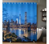 Shower Curtain City Building Blue Digital Print Polyester Fabric Bath Curtain with 12 Hooks, Decorative Bathroom & Wet Room Shower Curtain 240 x 200 cm