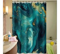 Shower Curtain Dark Green Gold Bathroom Curtains Waterproof Polyester Fabric Washable Includes 12 Pcs Hooks Bathtub Wet Room Shower Curtains Mould Proof Resistant (180x200cm)