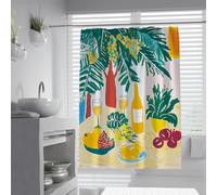 Shower Curtain Featuring Painted Tropical Table Scene with Lemon Wine Green Leaves Boho Bath Curtain Machine Washable for Modern Bathroom 150 x 180 cm