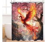 Shower Curtain Fire Phoenix 120 x 180 cm, Anti-Mould Proof Resistant, Waterproof, Weighted Hem, Resistant Washable Bathroom Tub Curtains, Polyester, with 12 Hooks - Washable Quick-Drying Curtains b392