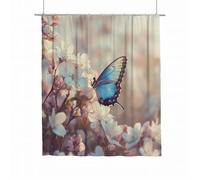 Shower Curtain Floral Extra Long Shower Curtain 180x200 Weighted Bathroom Curtains Butterfly Waterproof Polyester Fabric Bath Curtains with 12 Hooks, Quick Dry Washable for Wet Room Bathtub Decor I-73