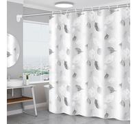 Shower Curtain for Bathroom, 100% Polyester Waterproof Mould Proof Resistant Fabric, 180 x 180cm PEVA Bathroom Curtains with Grommets & 12 Pcs Hooks, Quick-Drying, Washable Bath Curtain (Leaves)