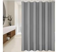 Shower Curtain for Bathroom, 100% Polyester Waterproof Mould Proof Resistant Fabric, 180 x 200cm PEVA Bathroom Curtains with Grommets & 12 Pcs Hooks, Quick-Drying, Washable Bath Curtain (Grey)