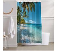 Shower Curtain for Bathroom Blue Shower Curtain Waterproof Extra Long 120 x 200 with Weighted Hem and 12 Hooks, Resistant Beach Bathtub Curtains for Bath Wet Room, Bathroom Decor Gifts 47 inch R2-9