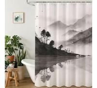 Shower Curtain for Bathroom, Lightweight Curtains with Weighted Hem, Water-Repellent Polyester Fabric, Quick Dry & Washable, Bath Screen for Bathroom Wet Room, 120x180 cm, Mountain & Black Y1#406