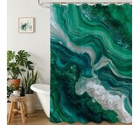 Shower Curtain for Bathroom, Lightweight Curtains with Weighted Hem, Water-Repellent Polyester Fabric, Quick Dry & Washable, Bath Screen for Bathroom Wet Room, 200x180 cm, Green & Abstract Y1#24