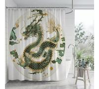 Shower Curtain for Bathroom, Waterproof Quick-Drying Polyester Fabric Bath Curtains, Green Dragon Printed Tub Screen Enclosure with Heavy Weighted Hem & Hooks, Machine Washable, 120 x 180 cm, Q-o745