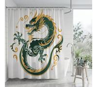 Shower Curtain for Bathroom, Waterproof Quick-Drying Polyester Fabric Bath Curtains, Green Dragon Printed Tub Screen Enclosure with Heavy Weighted Hem & Hooks, Machine Washable, 180 x 240 cm, Q-o744