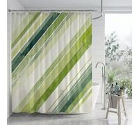 Shower Curtain for Bathroom, Waterproof Quick-Drying Polyester Fabric Bath Curtains, Green Stripe Printed Tub Screen Enclosure with Heavy Weighted Hem & Hooks, Machine Washable, 240 x 200 cm, Q-o783
