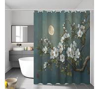 Shower Curtain for Bathroom with 12 Hooks,Classical Plum Blossom Weighted Polyester Night Sky Flowers Bath Curtains for Wet Room Bathtub,200×200cm/79×79 In Mould Proof Resistant Green Shower Curtains