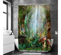 Shower Curtain for Garden, Bathroom, Wet Room, 3D Fantasy Magic Forest, Jungle Mushroom Plant Fairy Tale World, Outdoor Shower Curtain，Waterproof Polyester Fabric , Weighted Hem, with 12 Hooks