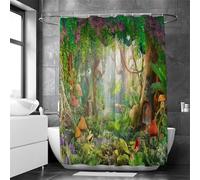 Shower Curtain for Garden, Bathroom, Wet Room, 3D Fantasy Magic Forest, Jungle Mushroom Plant Fairy Tale World, Outdoor Shower Curtain,Waterproof Polyester Fabric , Weighted Hem, with 12 Hooks