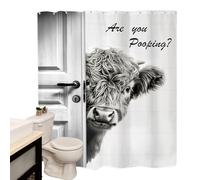 Shower Curtain - Funny Bathroom Wall Decor | Rustic Western Farmhouse Drape With Humor Text, Waterproof Fabric 70.8x70.8 Inch, Unique Gift For Cow Lovers Home Bath