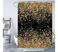 Shower Curtain Gold Black Shower Curtains Mould Proof Resistant Waterproof Wet Room Shower Curtain Washable Weighted Shower Curtains Includes 12 Hooks Bathroom Curtains(180x200)