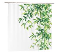 Shower Curtain Green Extra Long Shower Curtain 180x200 Waterproof Bathroom Curtains Bamboo Washable Polyester Fabric Bath Curtains with 12 Hooks Weighted Hem for Wet Room Bath Tub Home Decor J-66