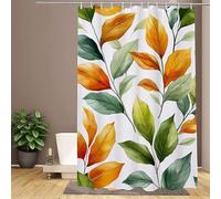 Shower Curtain Green, Extra Long Shower Curtain 200x220cm, Plant Bathroom Curtains, Waterproof & Quick-Drying Polyester Fabric, Weighted Hem with 12 Hooks, Modern Bathroom Design for Home & Hotel W1-7