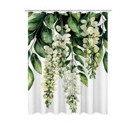 Shower Curtain Green, Shower Curtain for Bathroom with 12 Curtains Hooks, Rattan Curtains Extra Long, Weighted Hem, Quick Drying Waterproof Polyester Fabric for Bathtub, Gifts for Women 200x180 F-19