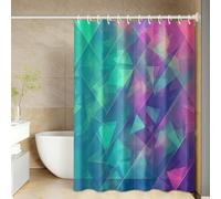 Shower Curtain Green Triangle Purple Mould Resistant Shower Curtains for Bathroom Polyester Washable Bathroom Curtains Anti Mould Durable Wet Room Bath Curtain Decor with 12 Hooks 180x180cm