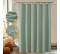 Shower Curtain, Heavy-Duty Linen-Texture Fabric Shower Curtain, Extra Soft Double-layer waterproof Shower Curtains With Smart Function Stainless Steel Hooks for Bathroom, 275 x 183cm (Gray Green)
