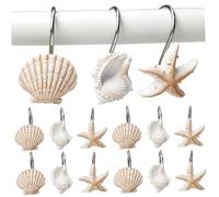 Shower Curtain Hooks 12Pcs/Set Conch Star Fish & Seashell Shower Curtain Hooks Decorative Resin Hanger Decorative for Bathroom Accessories.