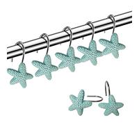 Shower Curtain Hooks, 12Pcs Starfish Anti Rust Decorative Resin Shower Curtain Rings Hooks for Bathroom Bedroom Baby Living Room Decor Shower Rods Curtains Window Hangings Holder