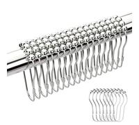 Shower Curtain Hooks, 24 Pcs Stainless Steel Shower Rod & Rail Rings, Roller Balls for Bathrooms, Rust-Resistant, Easy To Open for Bathroom Curtains Rods