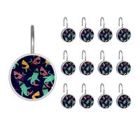 Shower Curtain Hooks, Angry Shark Sea Life Pattern Shower Curtain Rings Stainless Steel Rust-Proof Shower Hooks Rings for Bathroom Shower Rods Curtains, Set of 12 Hooks