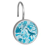 Shower Curtain Hooks, Blue Underwater Sea Life Boundless Shower Curtain Rings Stainless Steel Rust-Proof Shower Hooks Rings for Bathroom Shower Rods Curtains, Set of 12 Hooks