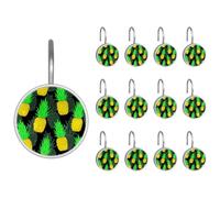 Shower Curtain Hooks, Cute Pineapple Yellow Green Shower Curtain Rings Stainless Steel Rust-Proof Shower Hooks Rings for Bathroom Shower Rods Curtains, Set of 12 Hooks