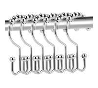 Shower Curtain Hooks,Double Sided Shower Curtain Hooks Rust Proof,Set of 12 Stainless Steel Shower Hooks for Both Curtain and Liner,Chrome.
