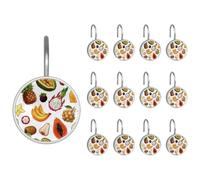 Shower Curtain Hooks, Exotic Fruit Pineapple Banana Pattern Shower Curtain Rings Stainless Steel Rust-Proof Shower Hooks Rings for Bathroom Shower Rods Curtains, Set of 12 Hooks