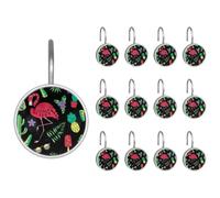 Shower Curtain Hooks, Flamingo Exotic Leaves Pineapple Glasses Cactcus Shower Curtain Rings Stainless Steel Rust-Proof Shower Hooks Rings for Bathroom Shower Rods Curtains, Set of 12 Hooks