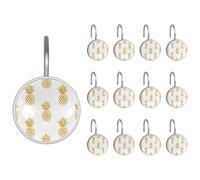 Shower Curtain Hooks, Gold Pineapple Pattern Shower Curtain Rings Stainless Steel Rust-Proof Shower Hooks Rings for Bathroom Shower Rods Curtains, Set of 12 Hooks