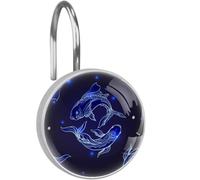 Shower Curtain Hooks, Koi Fish Blue Pattern Shower Curtain Rings Stainless Steel Rust-Proof Shower Hooks Rings for Bathroom Shower Rods Curtains, Set of 12 Hooks