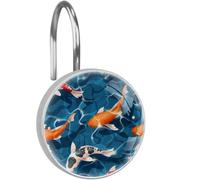 Shower Curtain Hooks, Koi Fish Shower Curtain Rings Stainless Steel Rust-Proof Shower Hooks Rings for Bathroom Shower Rods Curtains, Set of 12 Hooks
