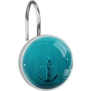 Shower Curtain Hooks, Navy Ocean Sea Blue Anchor Shower Curtain Rings Stainless Steel Rust-Proof Shower Hooks Rings for Bathroom Shower Rods Curtains, Set of 12 Hooks