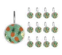 Shower Curtain Hooks, Pineapple Colorful Fruit Pattern Shower Curtain Rings Stainless Steel Rust-Proof Shower Hooks Rings for Bathroom Shower Rods Curtains, Set of 12 Hooks